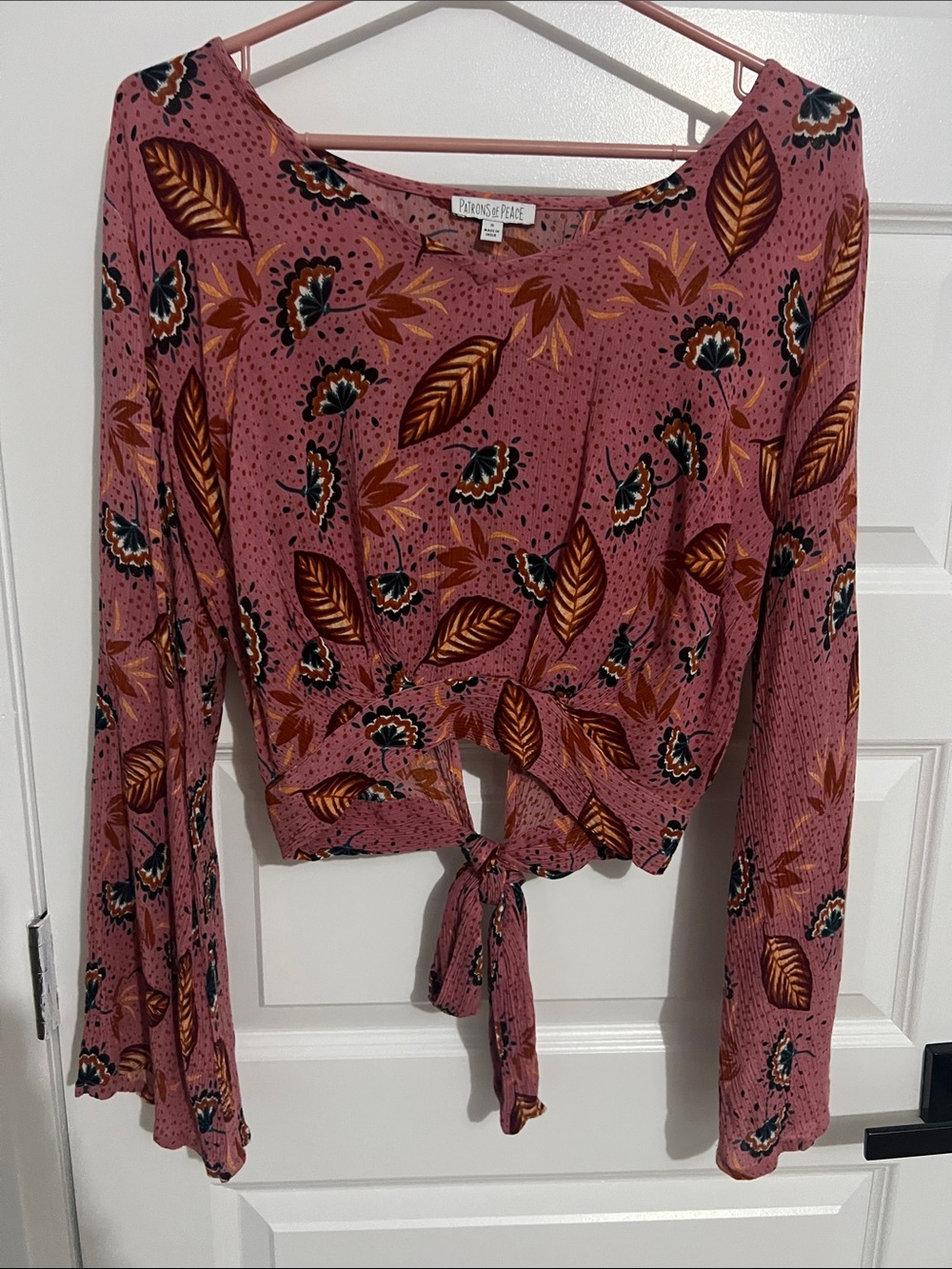 Pink Floral Tie-Front Long-Sleeve Top